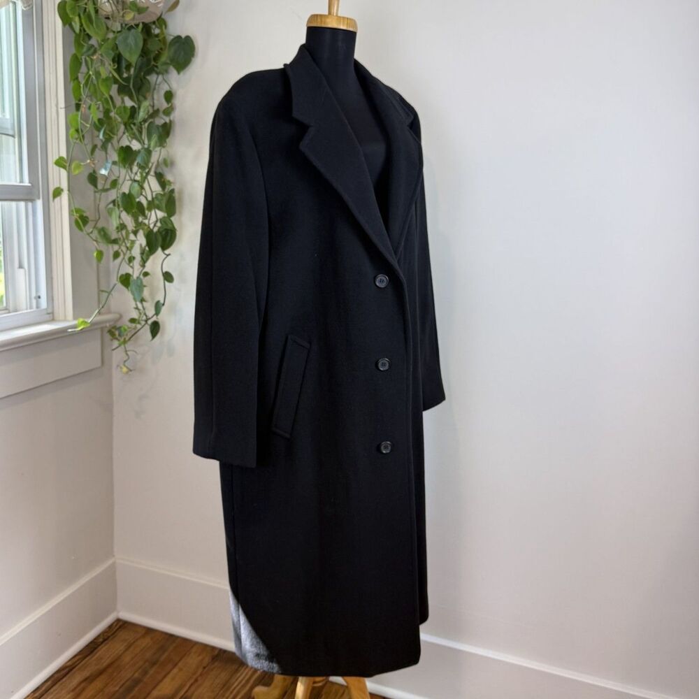 Vintage 90s Black Wool Long Maxi Overcoat, London Fog Duster Coat, Unisex XL 2XL